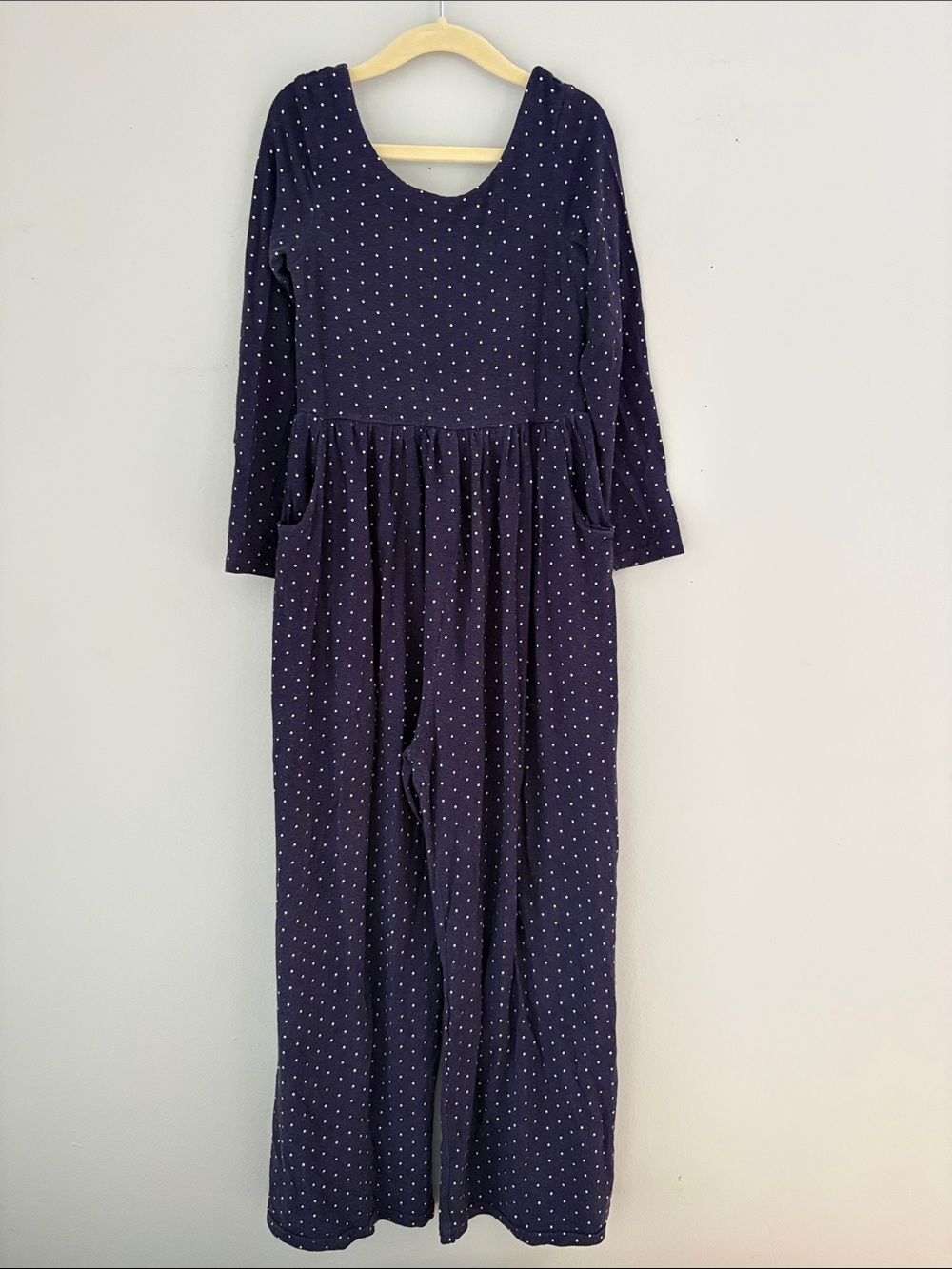 SweetHoney Navy Polka Dot Long-Sleeve Leggy Romper